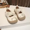 Zapatos de cuero para niña de otoño con estampado floral, ribete de encaje y lazo, zapatos de princesa para bebés, zapatillas bajas, zapatos para caminar para bebé con suelas suaves