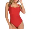 [En Stock] Ropa de Baño Europea y Americana para Mujer 2024 Amazon de una Pieza Bikini Ajustado Traje de Baño de una Pieza con Halter para Aguas Termales