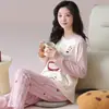 Algodão Puro Pijama Feminino Primavera e Outono Manga Longa Calça Longa Menina Cartoon Fofa Gola Redonda Pulôver Pode Ser Usado Fora de Casa Roupas