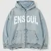Sudadera con capucha de remaches de alta resistencia, sudadera con capucha con cremallera, lavada, desgastada y rota, estilo callejero americano, corte holgado para hombre