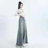 2026 Jeans de Pierna Ancha con Dobladillo Crudo Azul Claro para Mujer Nuevo Diseño Cintura Alta Holgados con Caída Pantalón Falda de Largo Hasta el Piso Dropshipping