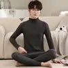 Roupa térmica masculina de outono e inverno, juventude, gola alta, base, roupas de outono, calça comprida, conjunto de duas peças