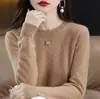 Camiseta Interior de Encaje Suave y Casual con Cuello Redondo para Mujer, Suéter de Nuevo Estilo Otoño e Invierno, Suéter de Manga Larga, Holgado Negro