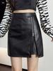 Falda de línea A Otoño e Invierno Falda de Cadera Moda para Mujer 2320 Falda Falda con Abertura Estilo Nuevo Cintura Alta Adelgazante Negra