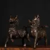 Suministro de Transmisión en Vivo: Qilin de Latón Todo para Mejorar la Riqueza (Unicornio) Adornos de Cobre Qilin de Piedras Preciosas para Entrada de Casa, un Par de Piezas Decorativas