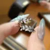 Anel Feminino Pequeno Galho de Folhas de Diamante Fresco Moda Versátil Moda Elegante Vento Frio Aberto Ajustável Dedo Indicador