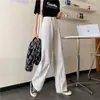 Calça jeans feminina de cintura alta off-white para primavera e outono, corte reto solto para o verão, para usar no outono, novo estilo 2026, calça cargo estilo pai