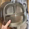 Plato de Cena de Acero Inoxidable para Niños Plato de Comida para Bebés Plato de Dibujos Animados Hogar Estudiante Portátil Compartimentado Lonchera Plato Coreano de Tres Compartimentos