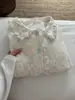 Conjunto de gaze dupla camada, suave e fofo, com gola franzida, cardigã doce e loungewear confortável para casa