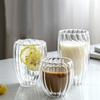 Taza de café, taza de leche, taza de vidrio de doble capa con rayas, taza de té de burbujas transparente, taza de vidrio de borosilicato alto, taza de jugo para el hogar, taza de agua