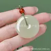 Colar com Pingente de Jade Afegão Natural Ping An Kou Fivela de Jade Branco Gordura de Cordeiro com Corda Pedra de Jade Imitação Hetian Presente