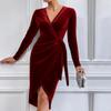 Vestido Largo Sexy Europeo y Americano de Amazon de Venta Caliente Transfronterizo con Cuello en V Ajustado a la Cadera Vestido Irregular Vestido de Cóctel para Mujer