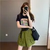 Algodão Peruano! Camiseta Feminina de Verão com Bordado de Letras Macio e Fino, Gola Redonda Solta, Ombro Normal e Manga Curta