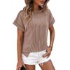 Amazon Comércio Exterior Europa e Estados Unidos Transfronteiriço 2024 Verão Novo Gola Redonda Costura Twist Strip Camiseta Solta de Manga Curta para Mulheres