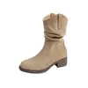 Botines Chelsea de Plataforma para Mujer Botas Martin de Cuero Suave Estilo Nuevo Botas con Tacón Cuadrado Estilo Occidental Estilo Británico Retro 2026 Plisado