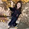 Conjunto xadrez estilo coreano para meninas, coleção primavera/outono, nova moda 2026, conjunto estiloso de duas peças para meninas pequenas