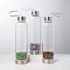 Venda direta da fábrica cascalho de cristal natural copo de energia de borossilicato alto copo em camadas de cristal de aço inoxidável com corda de elevação copo de saúde