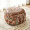 Taburete de almacenamiento de cuero estilo bohemio de lujo ligero, asiento suave acolchado para ropa vieja, taburete de almacenamiento para cambiar zapatos con cubierta de cuero sin relleno