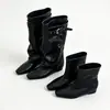 Nuevas botas retro de estilo coreano de caña alta 2026 con correas desmontables, convertibles en un diseño de hebilla de cinturón, botas largas adelgazantes y que realzan la altura para mujer