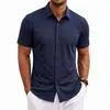 Camisa de Manga Corta para Hombre, Ligeramente Elástica, Color Natural, Botones, Sin Planchar, Estilo Casual Old Money, Venta al por Mayor de Comercio Exterior