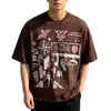 Camiseta Corta de Remaches Retro Personalizada Marca de Moda High Street Camiseta Estampada con Impresión Directa en Tinta Blanca Camiseta Nueva de Verano para Hombre