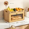 Caixa de pão de bambu para cozinha para uso doméstico com janela visível, caixa de armazenamento multifuncional para frutas, vegetais e lanches