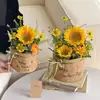 Día del MaestroBolso Vintage de Piel de Vaca Ramo de Girasoles Bolso Impermeable Suministros Florales DIY Al Por Mayor
