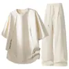 Traje de Seda de Hielo de Manga Corta para Hombre Nuevo Verano 2026, Conjunto Casual Deportivo de Dos Piezas Delgado con Diseño Desestructurado de Moda para Hombre