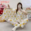 Pijama lindo de cachorro de manga larga para mujer, primavera, otoño, verano, algodón nube de manga corta, pantalón largo, conjunto de tres piezas, ropa de casa de dibujos animados