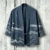Novo Kimono Capa de Algodão com Fivela Estampa Digital 3D Sete Mangas Camisa Roupão Cardigã Solto Haori