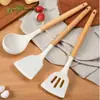 Arroz Silicone Branco Utensílios de Cozinha Cozinha Antiaderente Panela Ferramentas de Cozinha Espátula de Mexer Espátula de Fritar Anti-escaldante Cabo de Madeira Espátula de Silicone Concha de Sopa