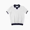 Camisa Polo de Tricô Versátil Minimalista com Gola Lapela Respirável de Manga Curta para Homens - Cor Contrastante, Verão, Casual de Negócios