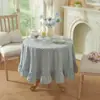 Mantel de cuadros de algodón puro engrosado con volantes de color liso, forma rectangular, superventas de Amazon, mantel de tacto de lujo ligero y de alta gama