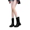 Textura de piel de vaca~Botines de tacón grueso de cuero suave hasta la pantorrilla para mujer, nuevos botines Martin color café de otoño, botas vaqueras ajustadas