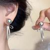 Pendientes de dos lazos con perla francesa, elegantes, ligeros, de lujo, de alta gama, con aguja de plata S925, pendientes que combinan con todo.