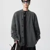 Suéter de punto estilo americano, suéter casual de alta calle, cuello alto gris, marca eanfi, corte holgado, cárdigan, estilo moderno para hombre
