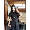 Camisa Branca Feminina de Verão Estilo Coreano Gola Polo Manga Curta Design Plissado Slim Top Elegante que Emagrece