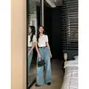 Egekamiu Gris Cuello Polo Manga Corta Tejido de Lana Primavera Nuevo Retro Hombro Retorcido Top Corto a la Cintura