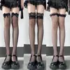 Meias pretas e brancas de renda acima do joelho para mulheres, estilo da moda da internet, celebridade, meias pretas de seda sexy de comprimento alto