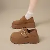 Sapatos plataforma femininos que aumentam a altura com forro de fleece, novo estilo outono/inverno 2026, sapatos Birkenstock casuais chiques retrô