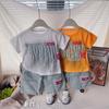 Ropa para Niños Trajes para Niños 2025 Nueva Moda Conjunto de Verano para Bebés, Niños Conjunto de Dos Piezas de Verano Estilo Inglés Cuello Redondo Manga Corta de Moda