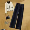 Jeans estrechos de pierna recta color té frío para mujer, nuevos pantalones de pierna ancha cropped de cintura alta ajustados para figuras petite, primavera y otoño 2026