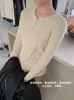 Cintura de creciente. Camiseta Henley de Concha para Mujer, Nueva Colección Otoño Temprano 2026 Estilo Coreano Simple Ajustada Camiseta Básica