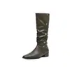 3cm~2025 nuevas botas largas de cuero genuino para mujer tacón grueso botas altas adelgazantes petite hasta la rodilla botas de montar