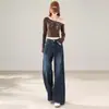 Jeans de pierna ancha estilo retro americano 2026 transfronterizos para mujer, con cintura ajustada, diseño de pierna recta holgada y corte hasta el suelo, perfectos para figuras tipo pera y looks elegantes