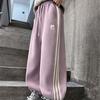 Pantalones con forro polar para niña, otoño/invierno 2024, nuevos pantalones holgados informales coreanos de pierna ancha a rayas para niños.