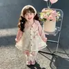 Conjunto de Vestido para Meninas Primavera Outono Novo 2026 Estilo Coreano Bebê Doce Tulipa Renda Colete Vestido Vestido Princesa