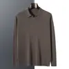 Estilo Outono e Primavera 100% Caxemira Fina Camisa Base de Tricô Fino com Gola Polo de Manga Longa Masculina