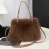 Moda Outono e Inverno Bolsa Transversal de Ombro Único Bolsa Feminina de Pelo Sintético de Raposa Fresca Versátil Cor Sólida Pelúcia Pequena Quadrada Bolsa Transversal