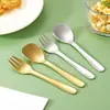 Colher e Garfo Infantis Estilo Japonês 304 Aço Inoxidável Jateado Utensílios de Mesa Colher Sopa para Bebê Concha Colher de Arroz Garfo de Sobremesa Bolo
